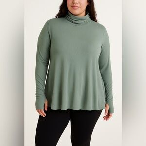 Turtleneck Top Soft Free People Vibes Ribbed Sage Green  – Tag 3X (Fits L–2X)